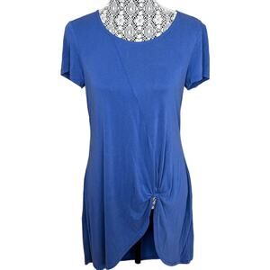 Chico's Women's Blue Knotted Front Short Sleeve Tunic / Size 0 (Small)